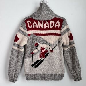 Canadiana Vintage Wool Blend “Ski” Graphic Kids Full Zip Sweater Size Small